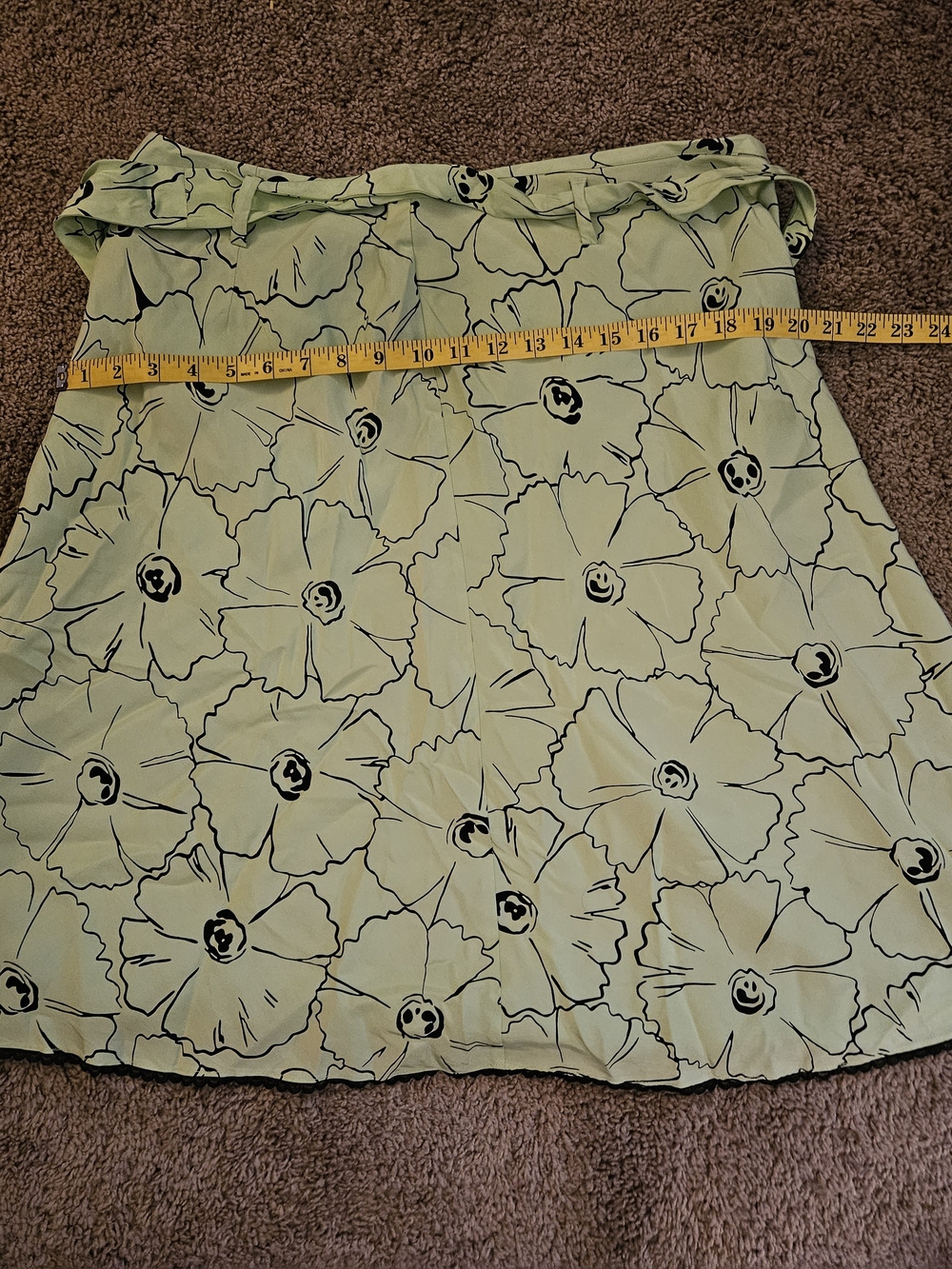 Grace Elements Pale Green Floral A-Line Skirt with Waist Tie